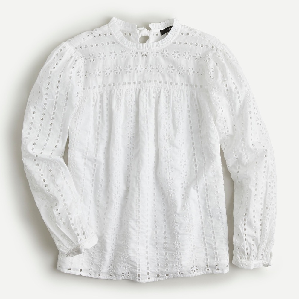 JCrew tie-back top in white eyelet